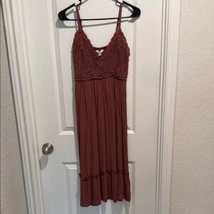 Women’s Midi Crochet Bodice Dress in Rust